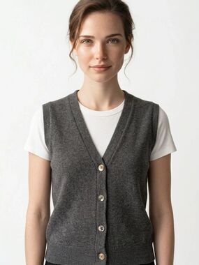 COIN 1804 | NEW Gray Button Front Sweater Vest Sleeveless Knit Women’s Size S